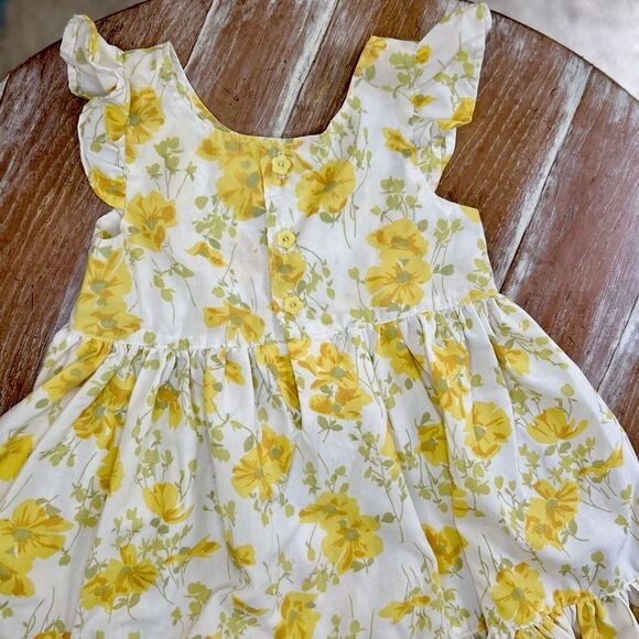 Girls Vintage Morgan Jones Fabric Casual Yellow Floral Ruffle Dress Size 4T - Picture 7 of 11